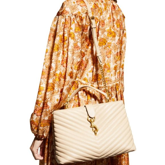 ❤️NWT Rebecca Minkoff Edie Lrg Top Handle Satchel Crossbody Bag SAND DUNE Beige - Picture 2 of 15